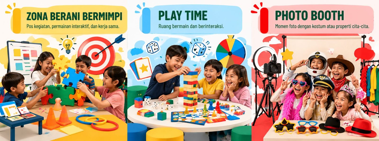 Detail kegiatan: Zona Berani Bermimpi, Play Time, dan Photo Booth