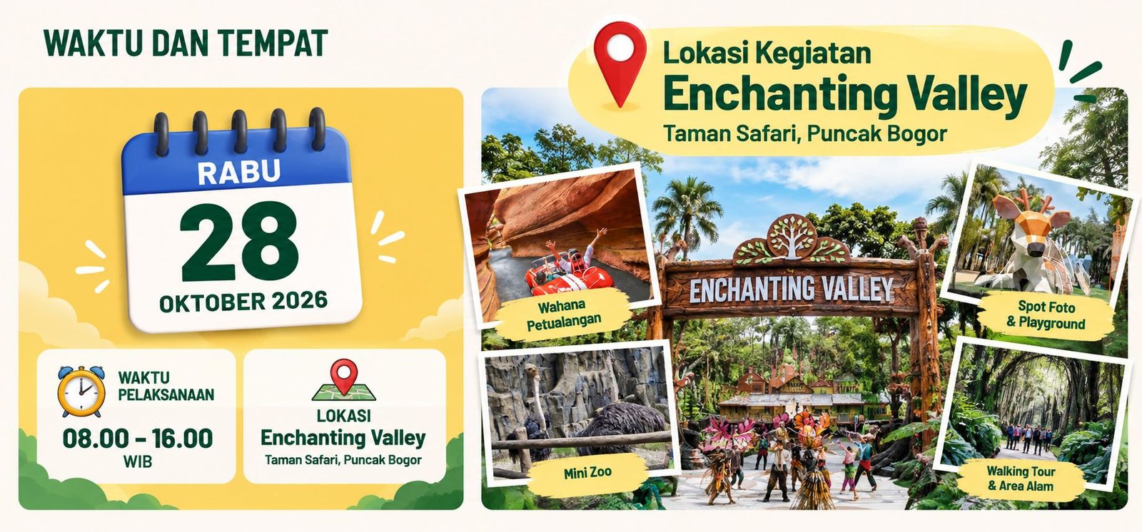 Rabu 28 Oktober 2026, pukul 08.00–16.00 WIB di Enchanting Valley, Taman Safari Puncak Bogor